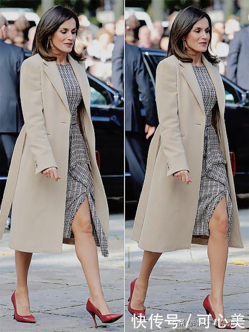 被西班牙王后高级感撩到，黑大衣配绿裙显高雅女人味，太会穿了！