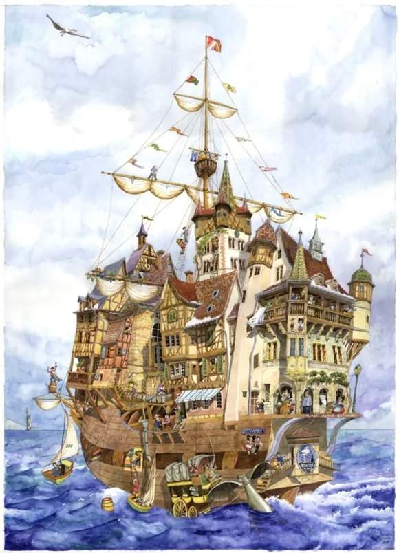 水彩&颇有想象力的插画:童话故事般的建筑水彩