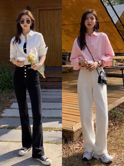 春季韩范衬衫穿搭，简单又时髦，最简单的组合穿出最舒服的状态