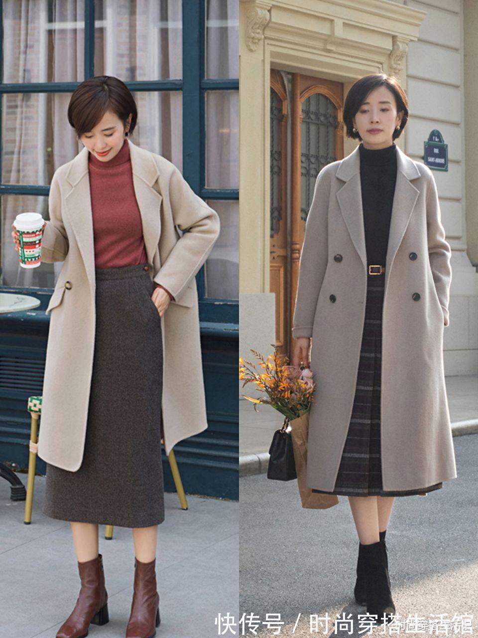 穿搭|大衣下面别总搭配裤子,今年流行“大衣+半裙”,时髦高级又显瘦