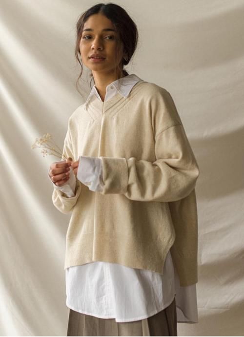 3个毛衣搭衬衫的组合，让基本款穿出不同风格，通勤穿搭可以更有趣好看