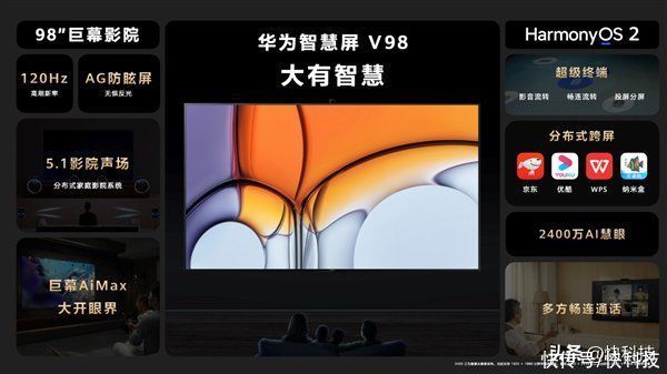 广色域|迄今最大！华为智慧屏 V98发布：搭载HarmonyOS 2.0