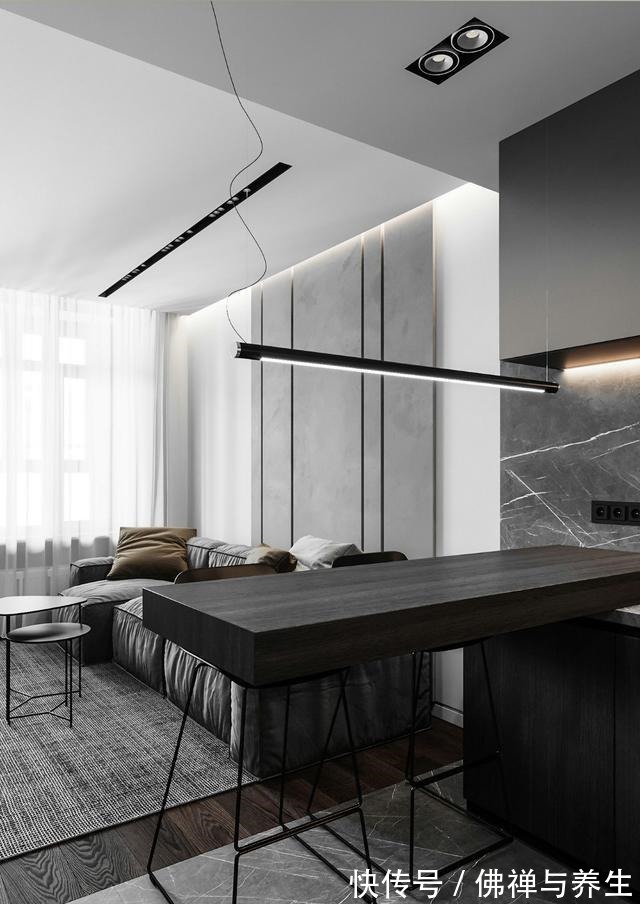 餐厨|现代两居,仅以黑灰两色,就打造出十足的高级感!