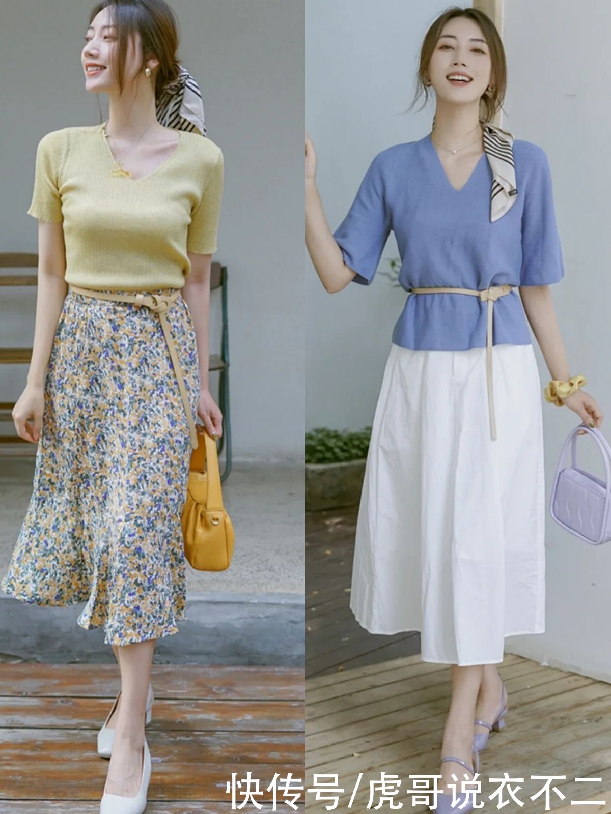 半身裙|这才是40岁女人必须会的夏日打扮，“针织衫+半裙”，照着穿真美