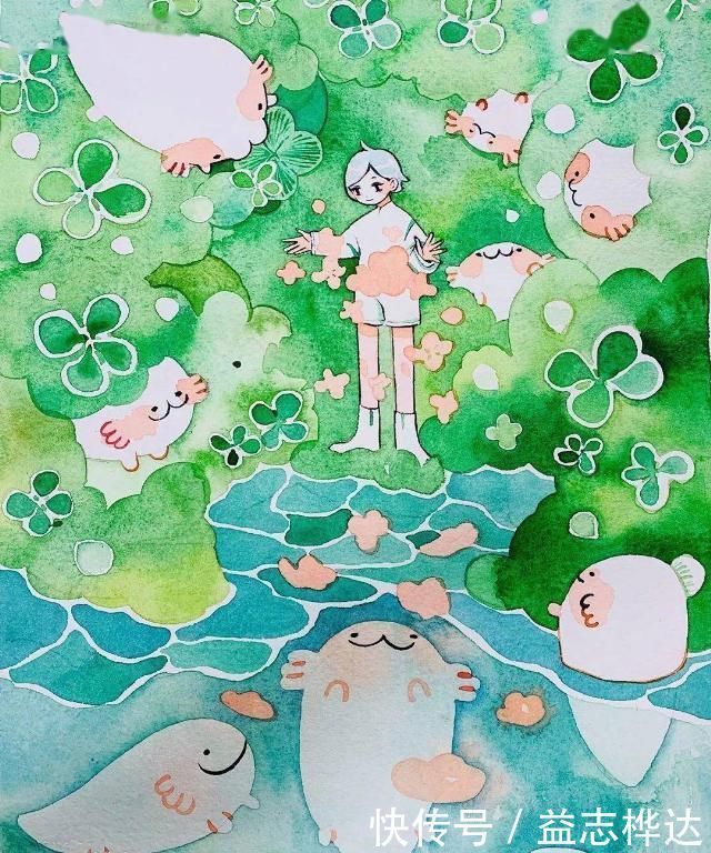 插画$哇马克笔画出水彩般效果,装饰感太强了,简单又漂亮,收藏