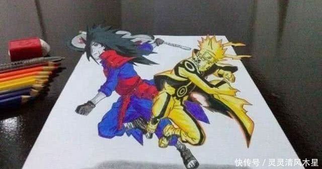 鳴人大|火影大神用鉛筆畫3D特效,鳴人大戰斑帥出天際