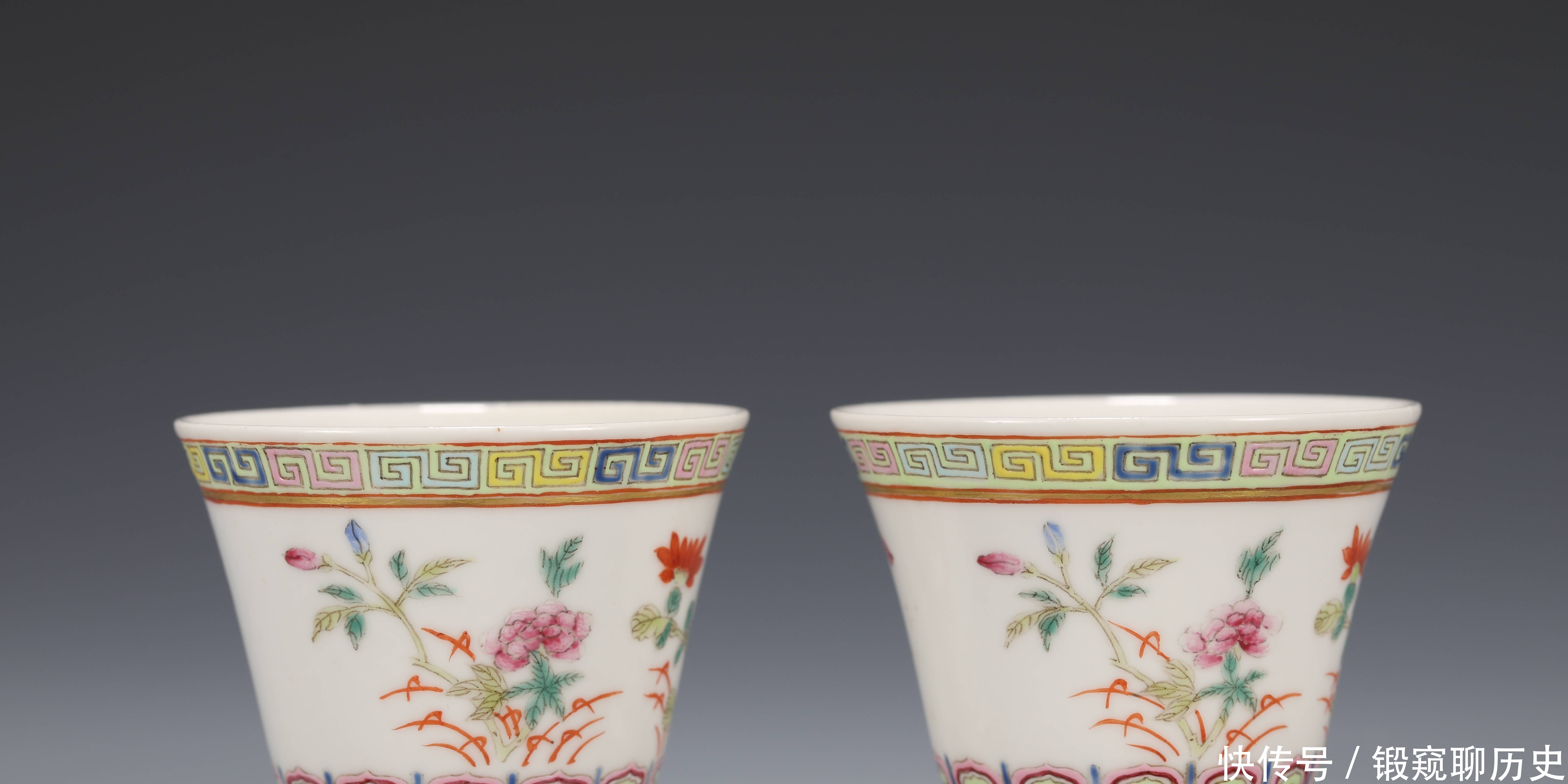 光绪|光绪 粉彩四季花卉纹杯两只