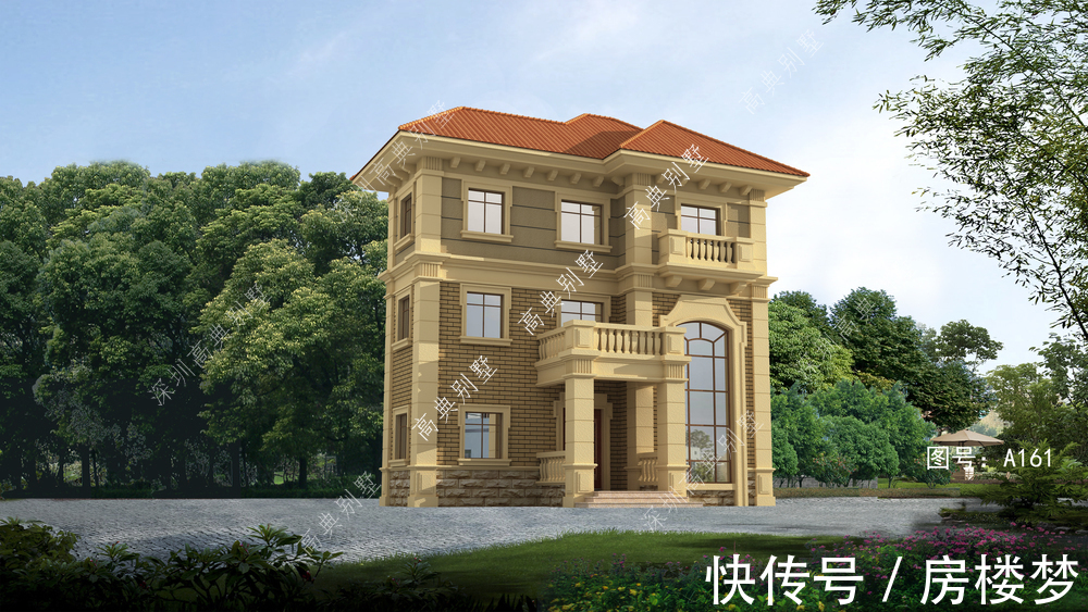 别墅|欧式三层别墅，户型简单大方，施工方便，适合农村建房。