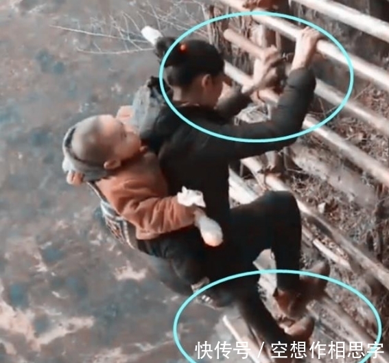 梯子|妈妈背宝宝走“天梯”回家,看到梯子后,网友:捏了一把汗