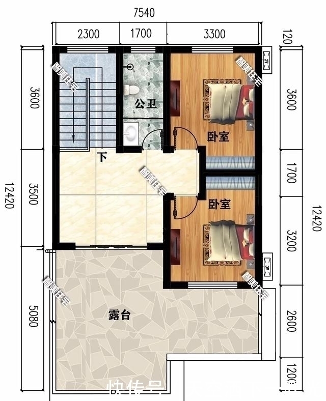 平屋面|75×124米农村别墅，平屋面设计+小院子，现代感很浓