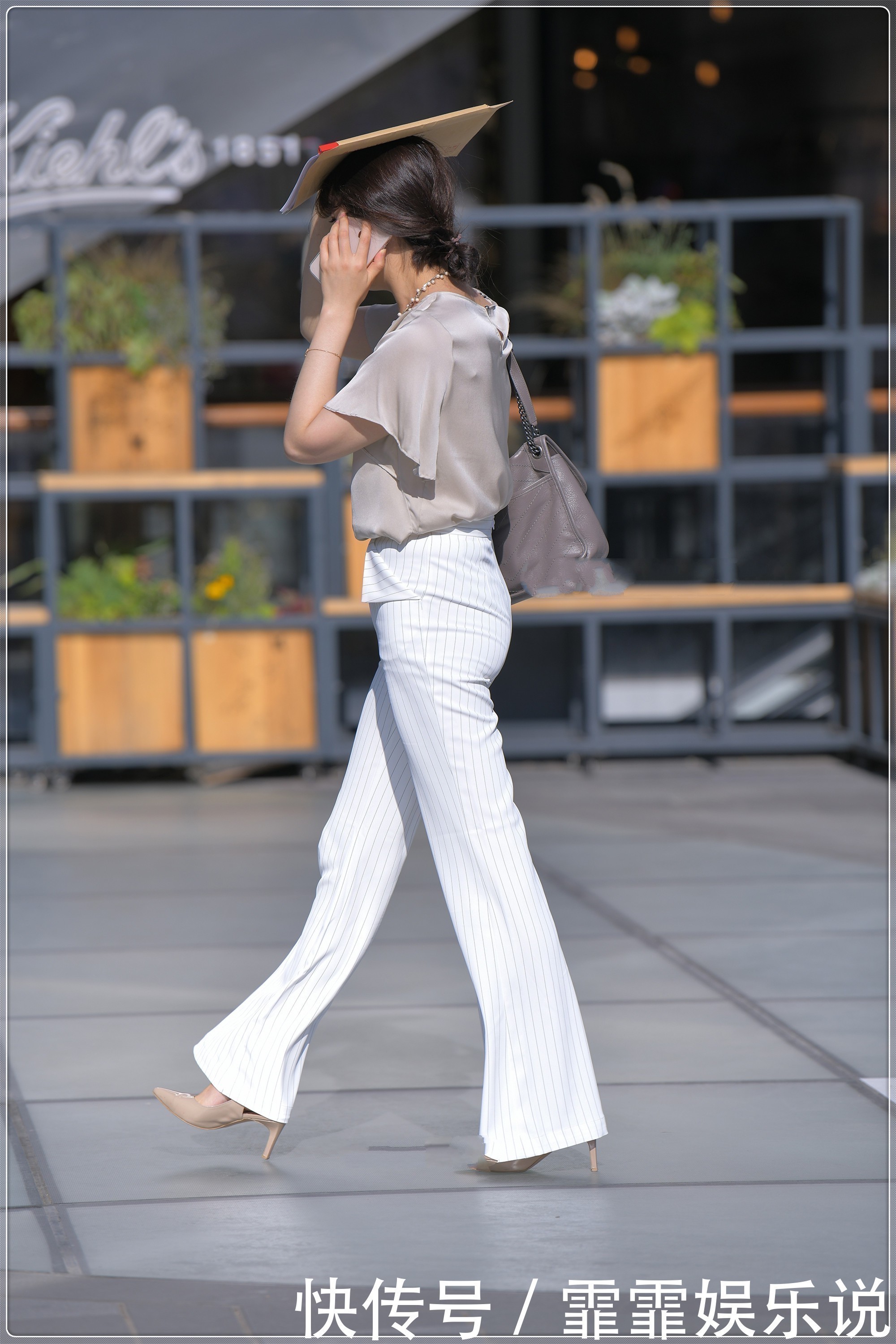 杏色|杏色雪纺衫搭配白色阔腿裤,精致时尚,职场范十足