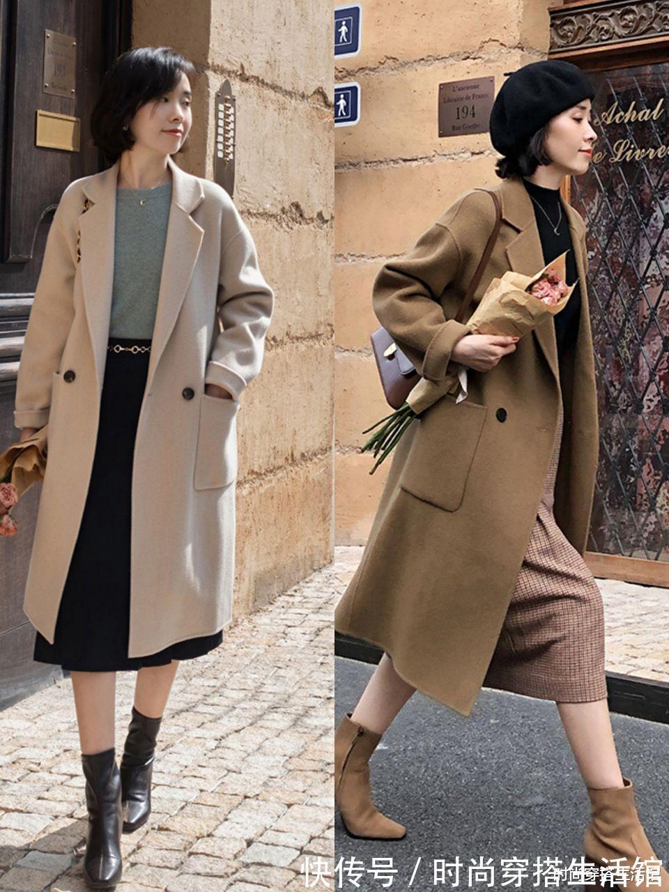穿搭|大衣下面别总搭配裤子,今年流行“大衣+半裙”,时髦高级又显瘦