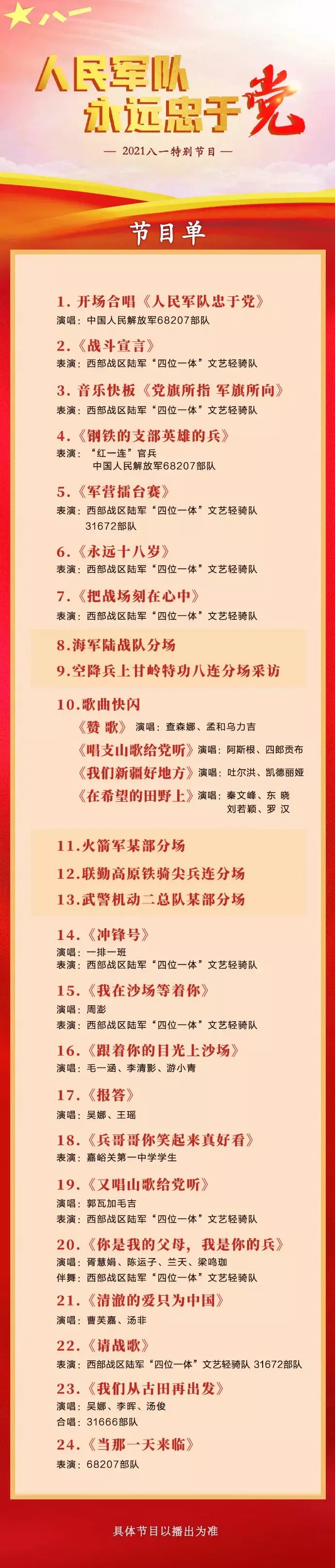 毛一涵|央視“八一”節(jié)目單出爐郭瓦加毛吉、吳娜、阿斯根等獻歌