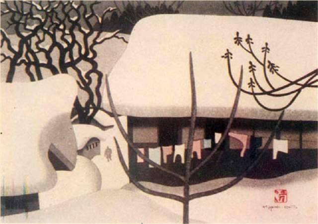 版画!日本近代版画大师斋藤清冬日雪景系列版画作品