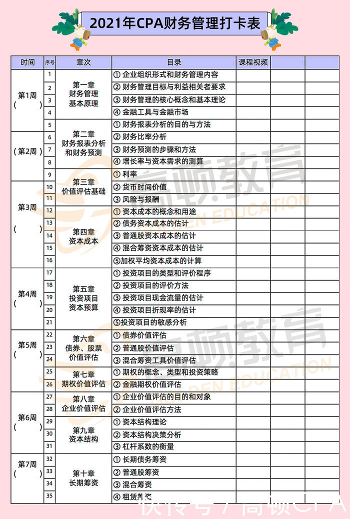 备考计划|2021年CPA各科全年打卡计划表！