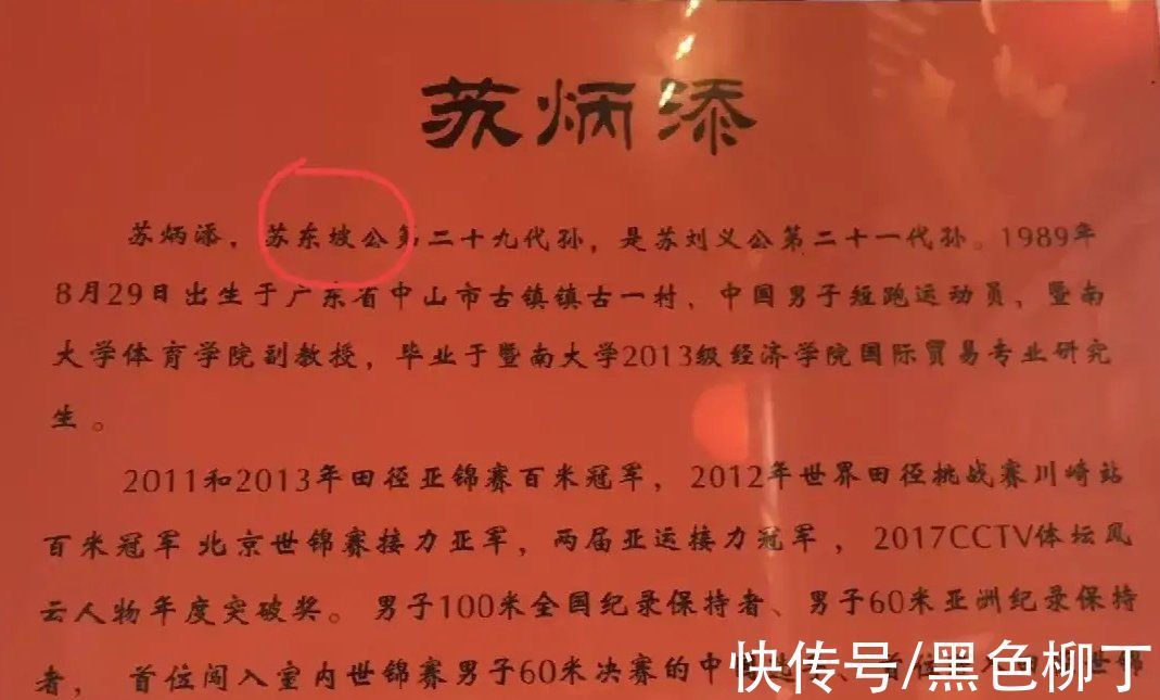 苏炳添|苏炳添家世曝光:文豪苏东坡二十九代孙,写入苏氏宗祠!永载史册