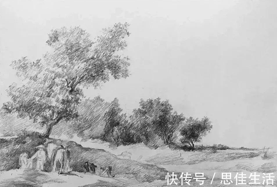 构图#风景素描这样画,既容易上手又有画面效果