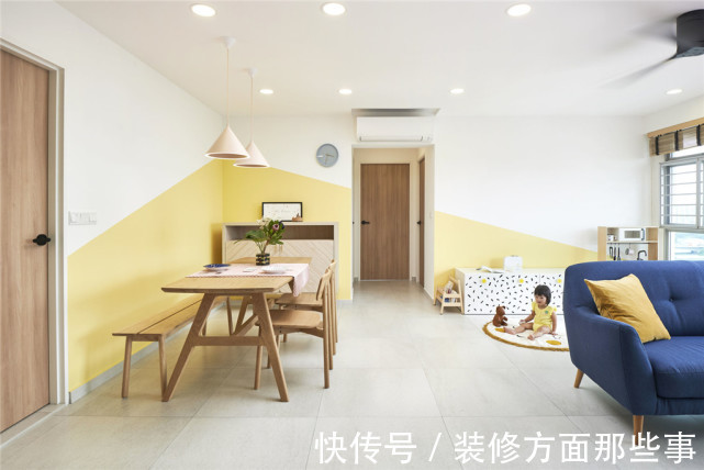 餐厅|96平 ?? 客厅和餐厅结合简单又简洁,还有一个孩简易游乐园