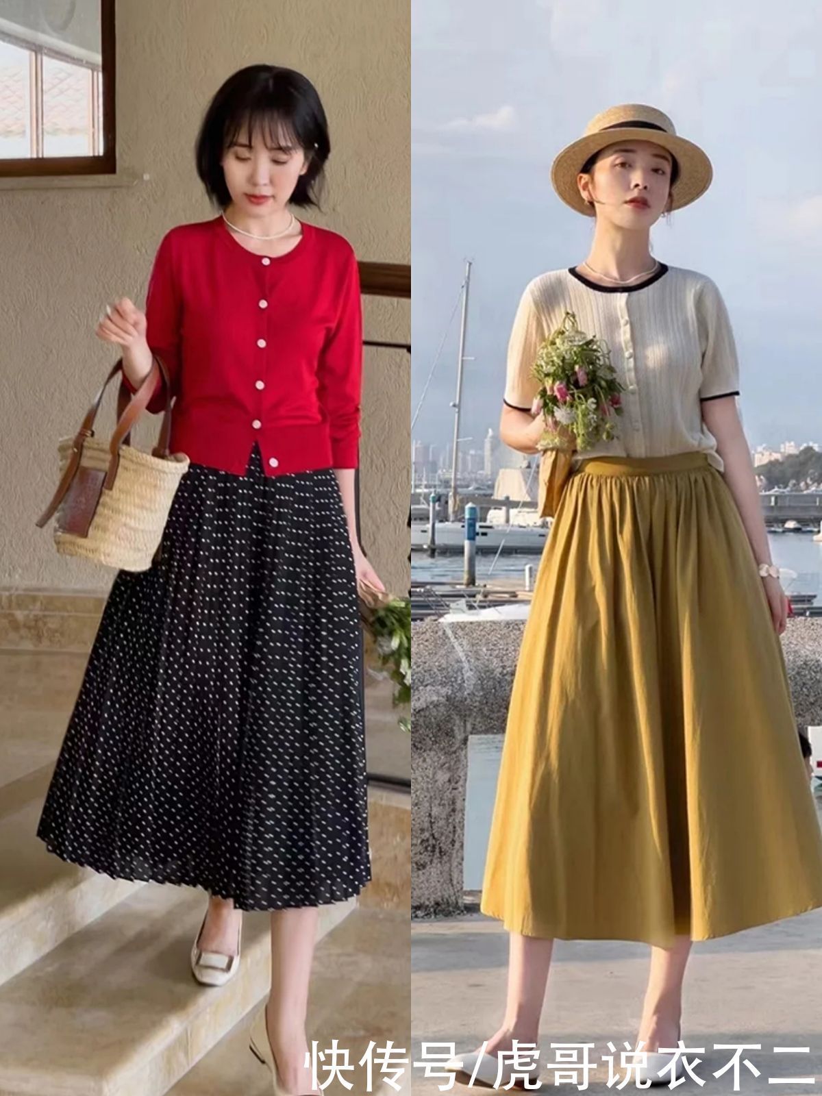 视觉效果|女人不管多大年纪,夏季穿“薄针织衫+半裙”,都会优雅到骨子里