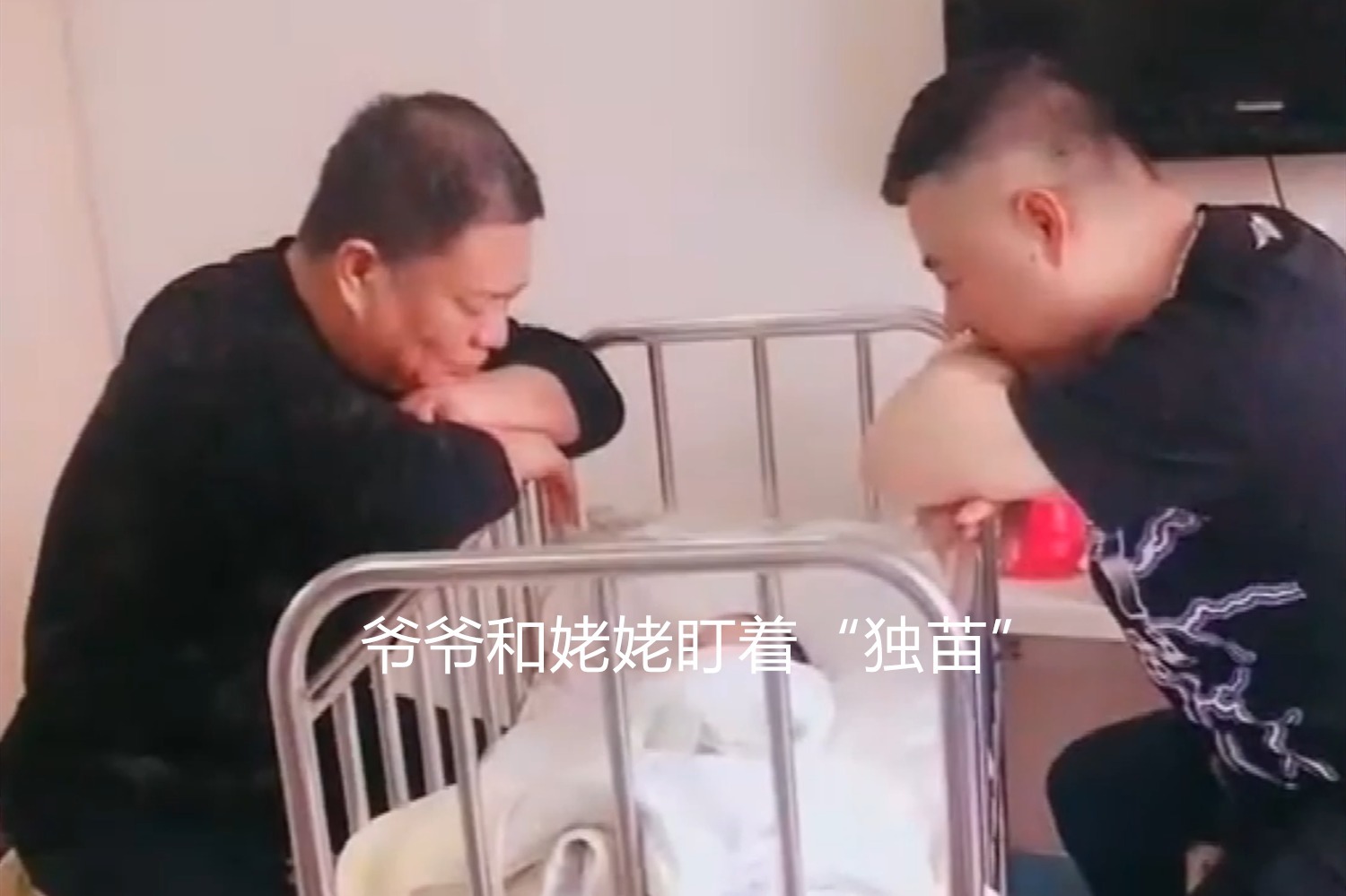 宝宝刚出生,爷爷和姥爷凝视“独苗”半小时,网友:还以为是照片