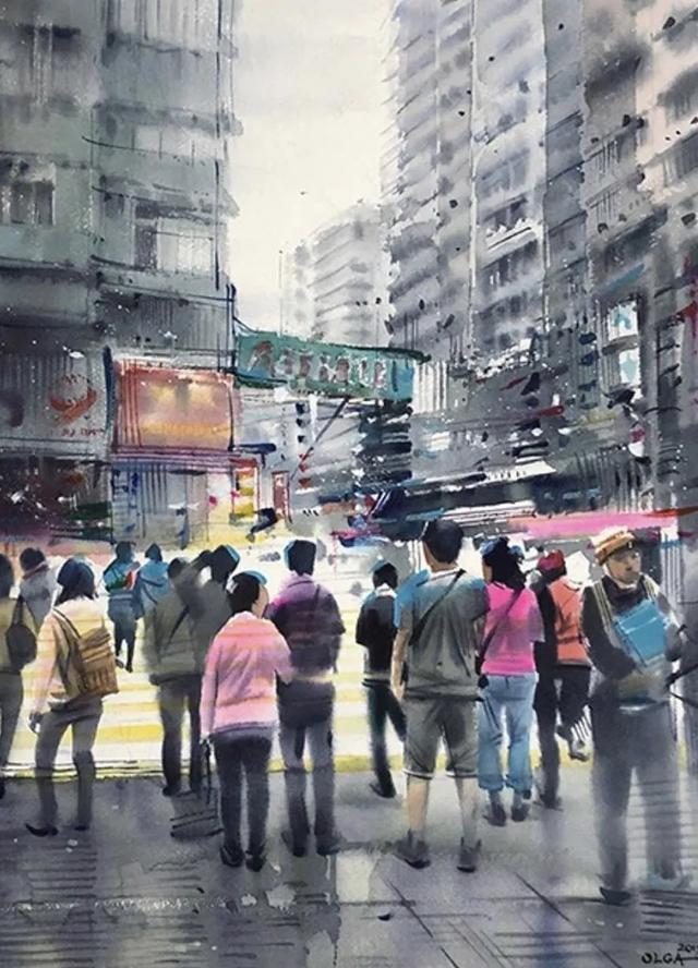美术学院$城市人物水彩画│城市在她的笔下,充斥着温馨和随意