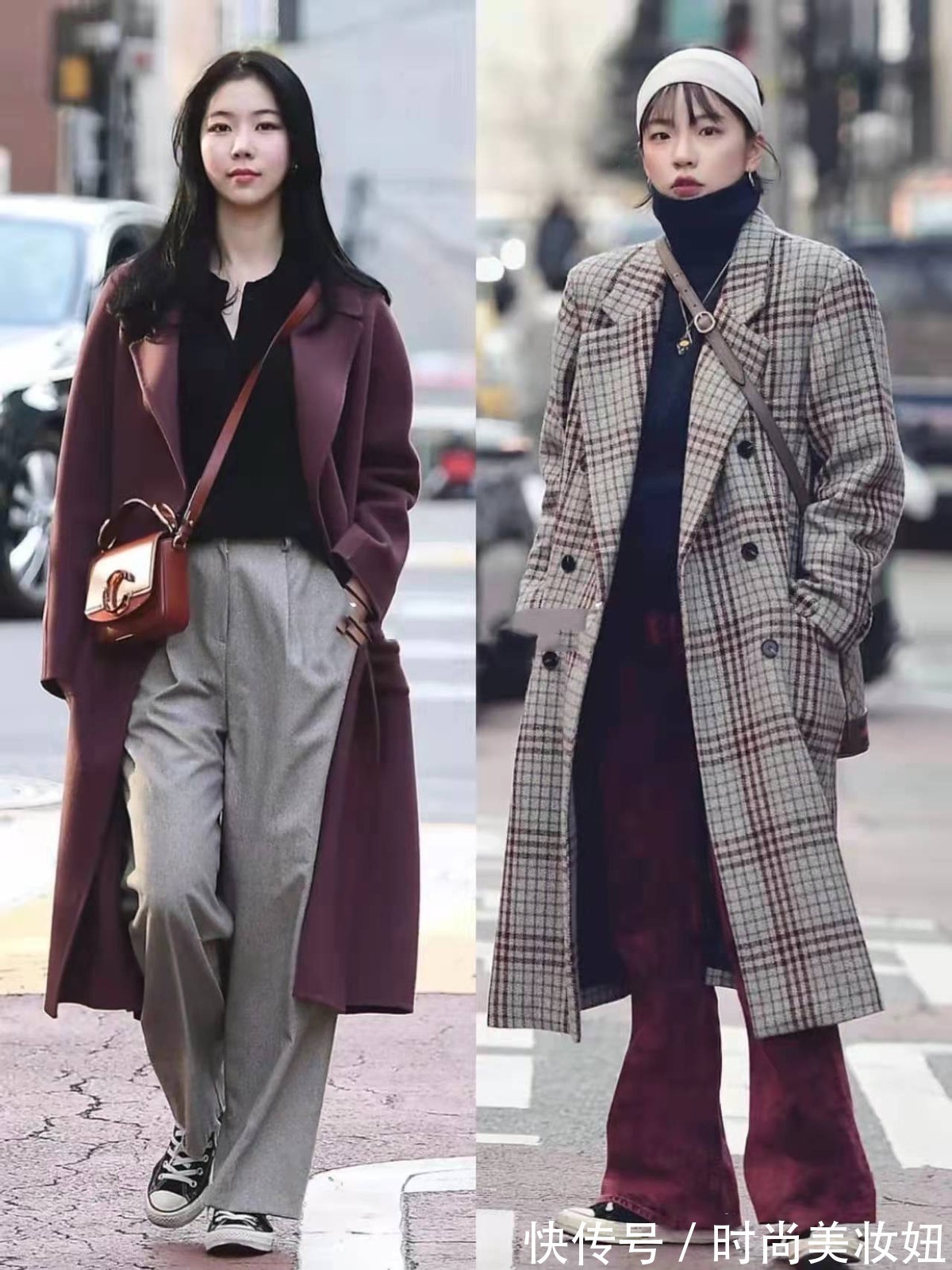 格纹 真正时髦的女人,大衣都不配打底裤,看韩国女生的穿搭就知道