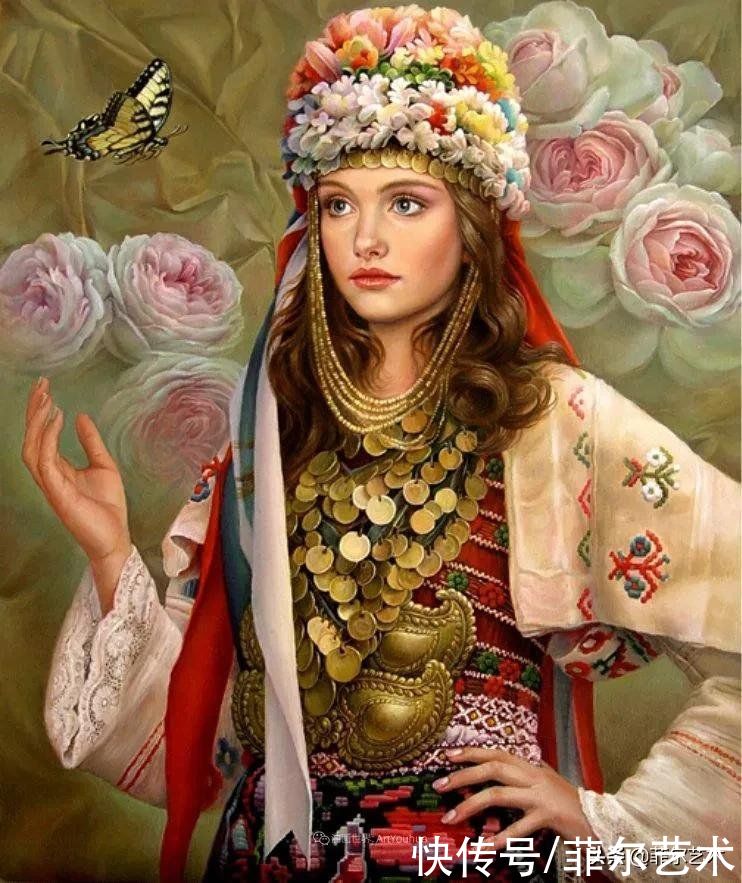 国立|女画家玛丽亚·伊利耶娃画笔下的美丽多彩的女性肖像和精美的花朵