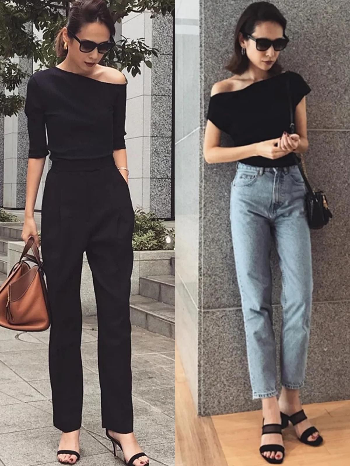 高腰|赶时髦的女人别总穿T恤，“一字肩”单品正流行，时尚性感还显瘦