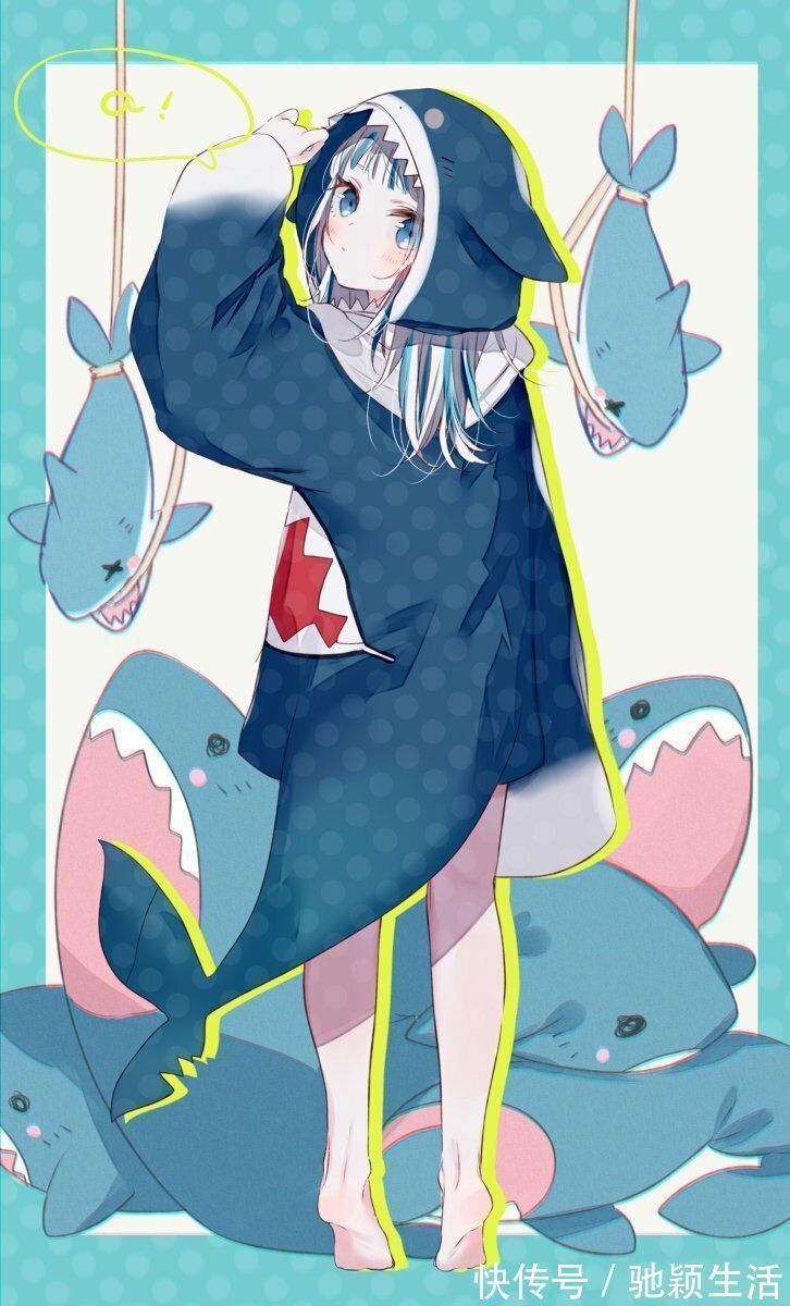 画师|画师将鲨鱼“拟人化”成小萝莉,样子萌呆可爱,被咬几口都不心痛