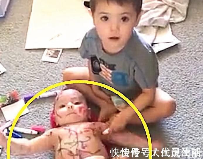 水彩|妈妈让小哥哥照看2胎宝宝,接下来哥哥的行为妈妈笑喷了