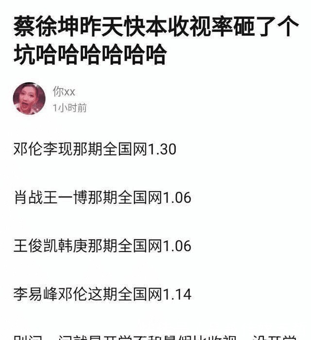同期|蔡徐坤參加《快樂(lè)大本營(yíng)》,收視率同期最低,“現(xiàn)”男友無(wú)法超越