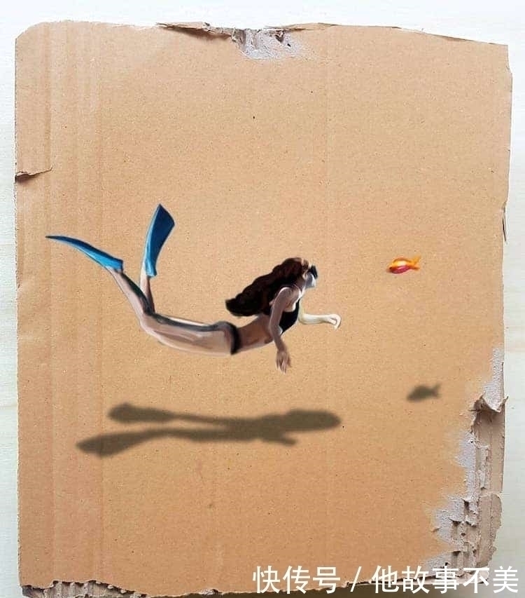 美的眼睛&她捡来几个“烂纸箱”,画上游泳的小人,瞬间变成了艺术品