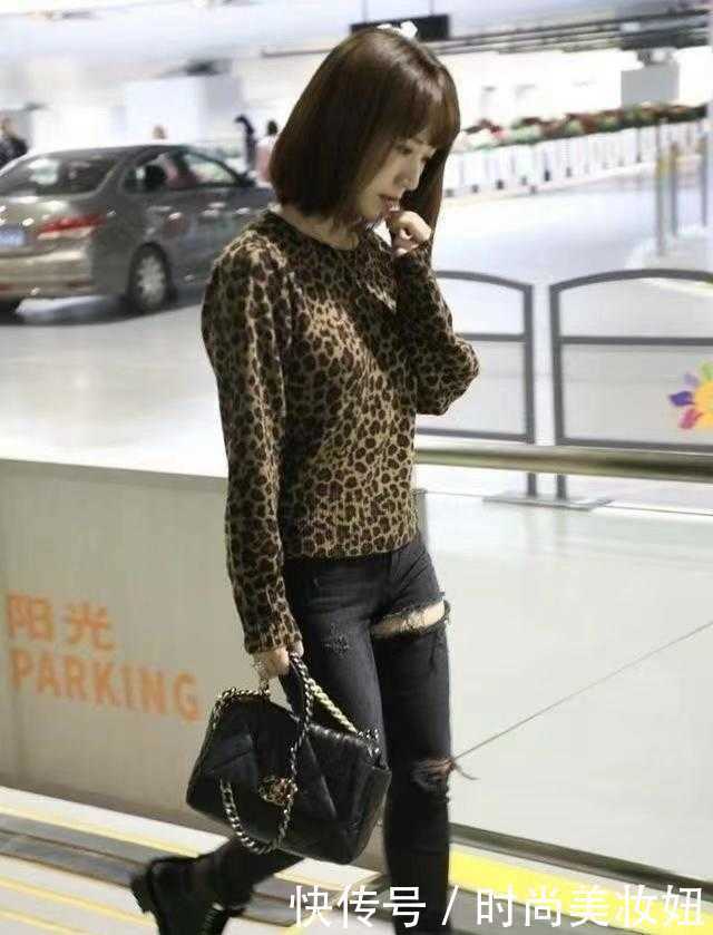 洞裤|“阔太”李念生图好真实,穿豹纹衫配破洞裤,波波头像邻家女孩