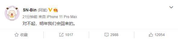 痛苦|SN没能夺冠bin深夜痛苦道歉，微博太感人引泪目！观众没一人喷他