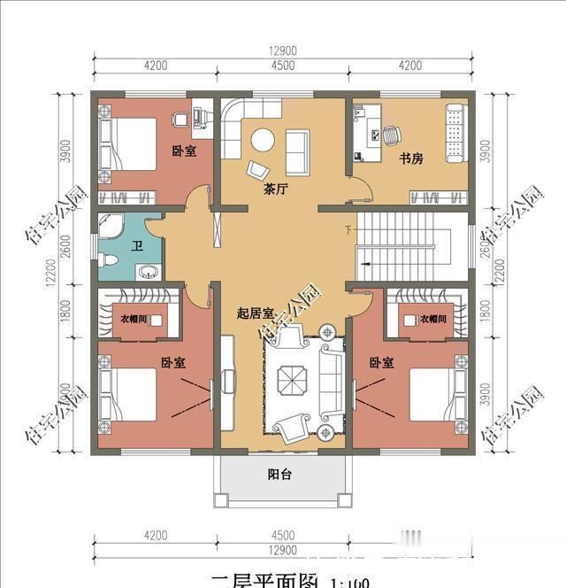 户型|户型方正格局好,回农村盖一栋这样的12×12米小别墅,养老好去处