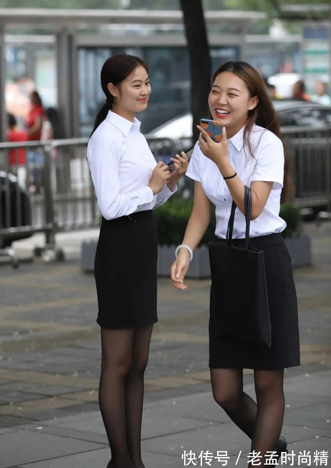 女生|街拍:时尚有型的衬衣,搭配修身半身裙,大方得体尽显迷人气质