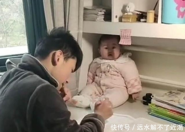 作业|“吉祥物”宝宝走红,哥哥写作业把她放书桌上,妹妹表情太真实了