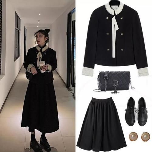 短外套+裙子，时尚大方又保暖，还很显高呢