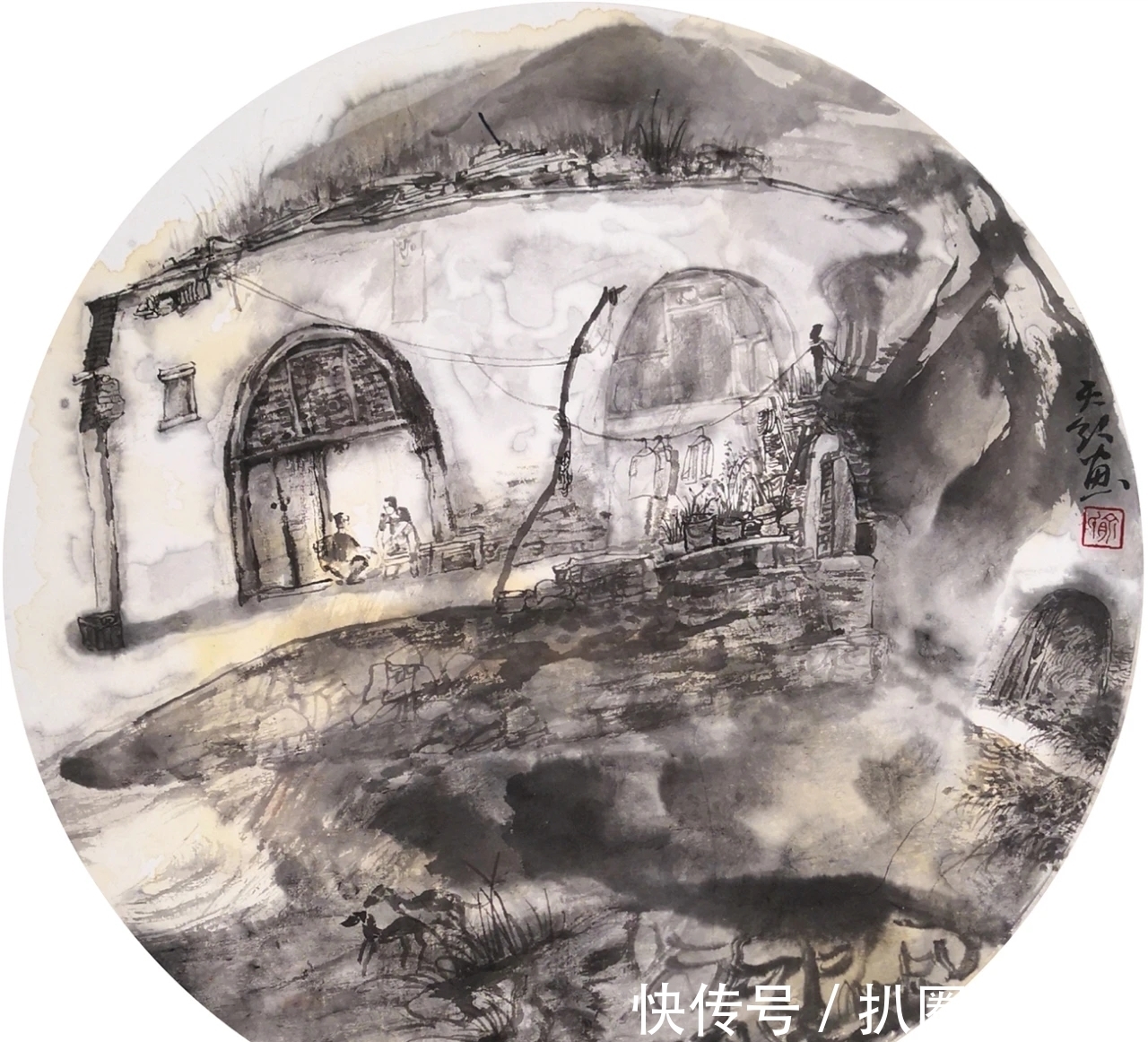 水墨$山水画|他画的水墨乡村系列,笔墨朴实无华,但有鲜活的场景感