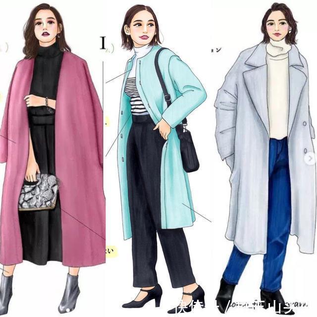 日本插画师秋冬手绘穿搭，时髦又实用，每一套都是穿搭范本