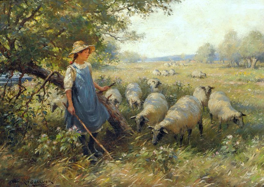 洛克#英国画家威廉·凯·布莱克洛克自然视野和乡村生活的女性人物油画作品欣赏