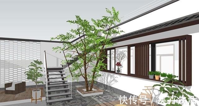 坡屋面|一层三合院设计，小院+露台，还设有阳光房，真是太会生活了！