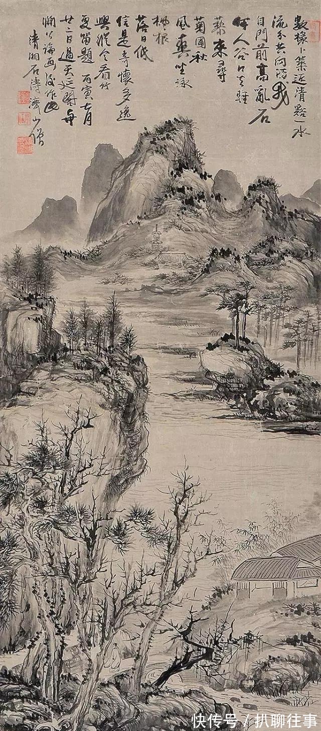 水墨纸本|清初四大画僧笔下的意境山水,不只是养眼