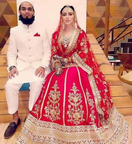  宝莱坞|宝莱坞女星萨娜?汗的婚纱照，lehenga透出中国红的喜庆