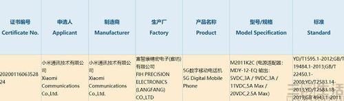 疑似|疑似小米 11 通过 3C 认证，将支持最高 55W 快充