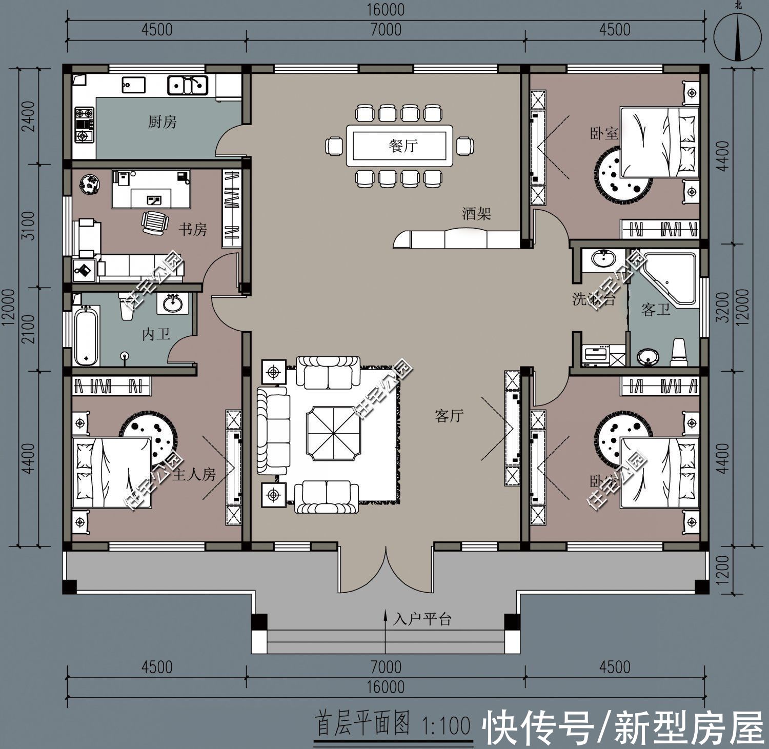 占地|别拿一层不当别墅！4套一层户型图纸，农村养老房的最佳选择