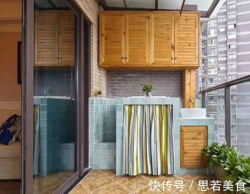 拖把池|实用款的小户型阳台，洗手台整合洗衣机，颜值也不低
