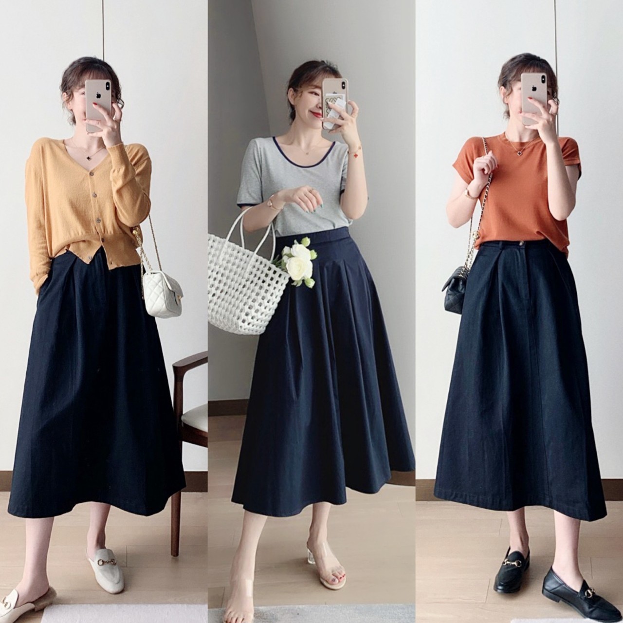 气质感|女生通勤穿搭建议,基础款上衣搭配半身裙,洋气显高又显瘦,好美