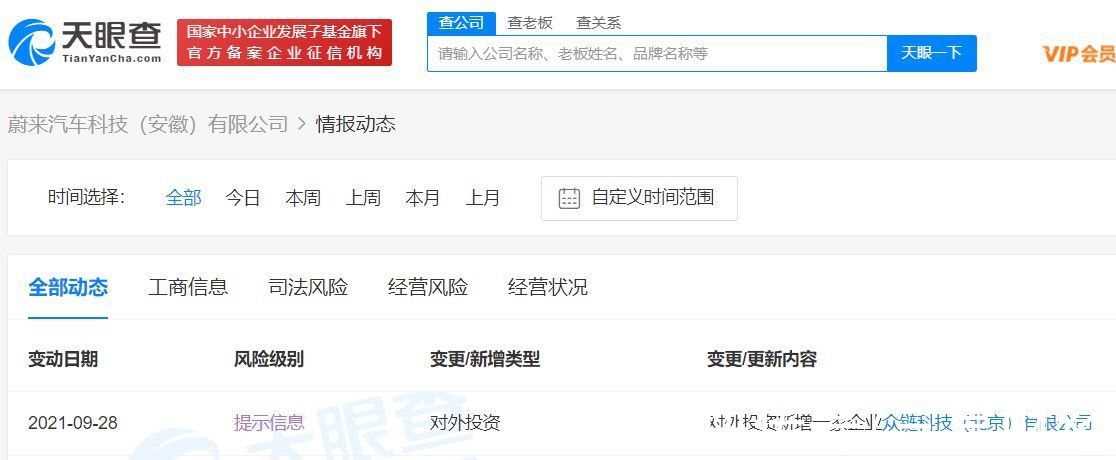入股|蔚来汽车入股众链科技（北京）有限公司 持股10%