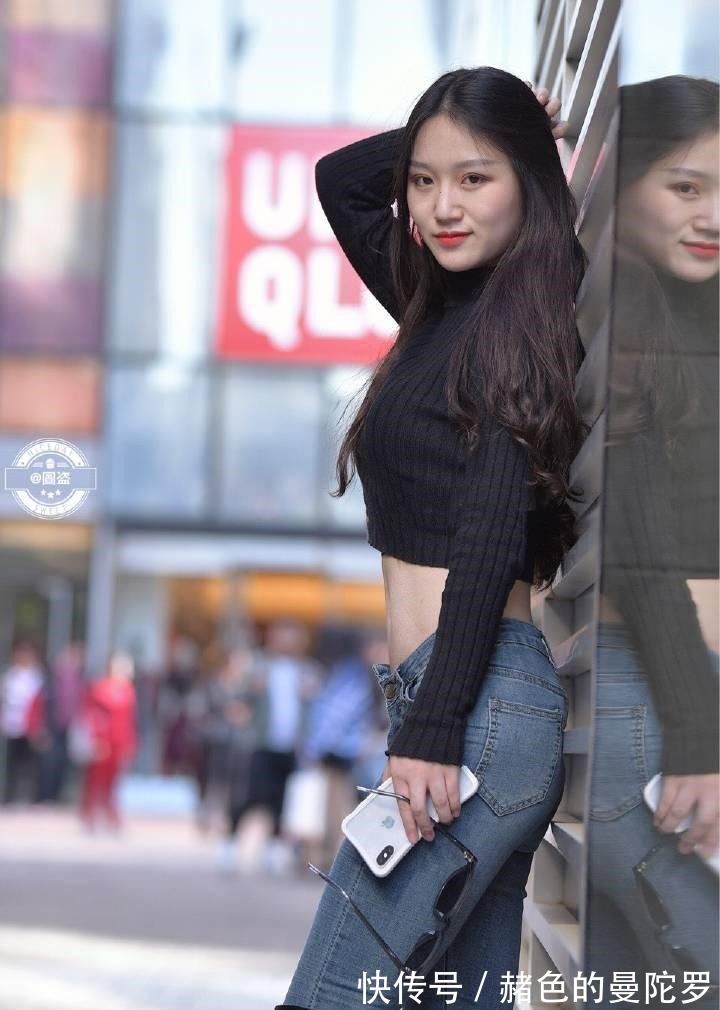 路人街拍, 深秋露腰, 吸睛十厘米!